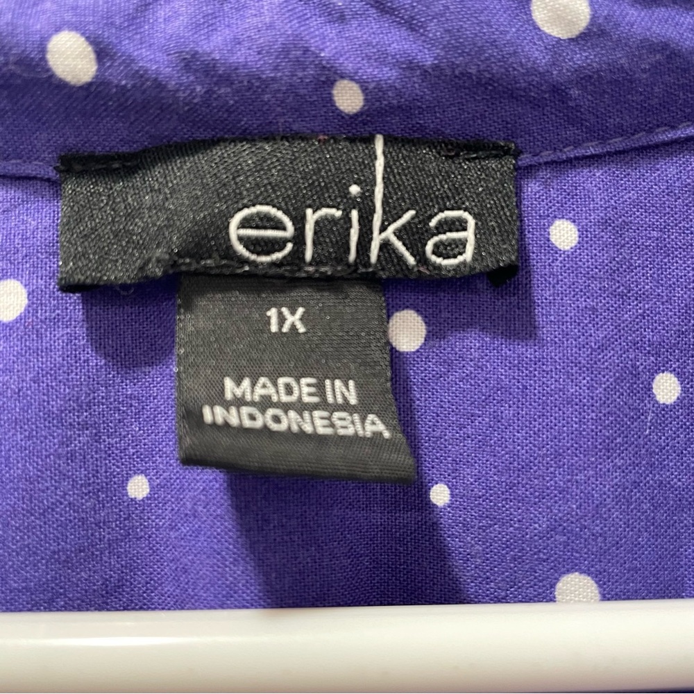 Purple V-Neck Button Down Shirt With White Polka Dots - Picture 2 of 6